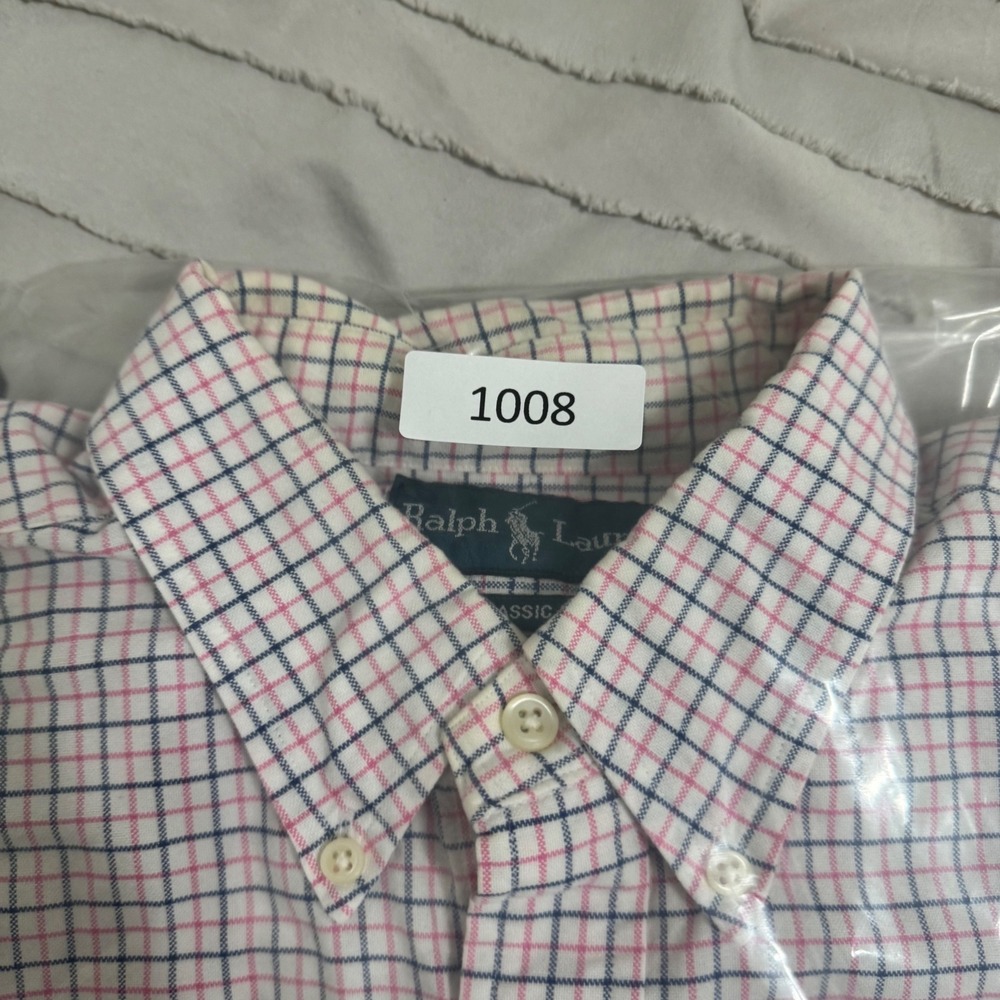 Ralph Lauren Button Down Shirt Mens Large Pink Tattersall Good Classic Fit Pony - Picture 7 of 7